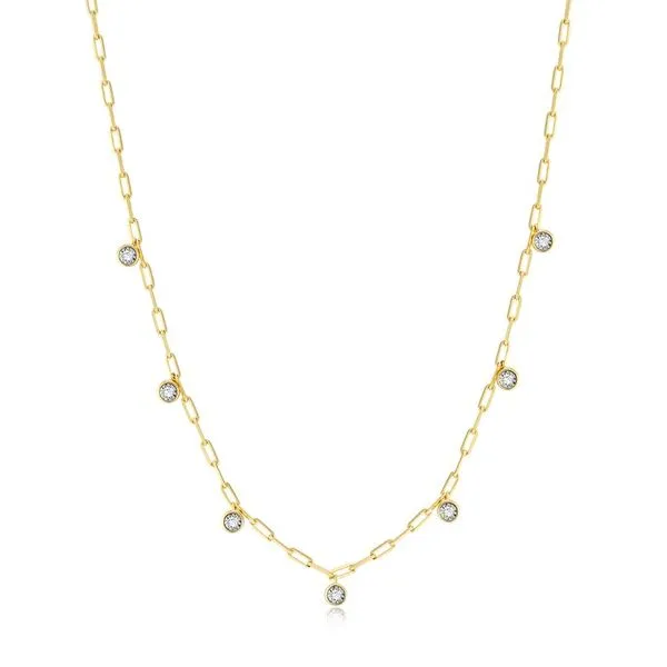 Dangle Station Lab-Created Diamond Mini Paperclip Necklace in 14K Yellow Gold-Plated Sterling Silver, 16