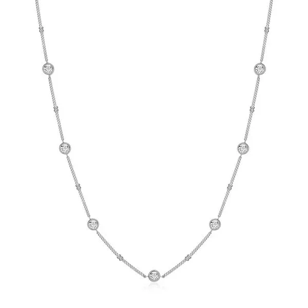 Bezel Station Lab-Created Diamond Beaded Bolo Necklace in Rhodium-Plated Sterling Silver, 16