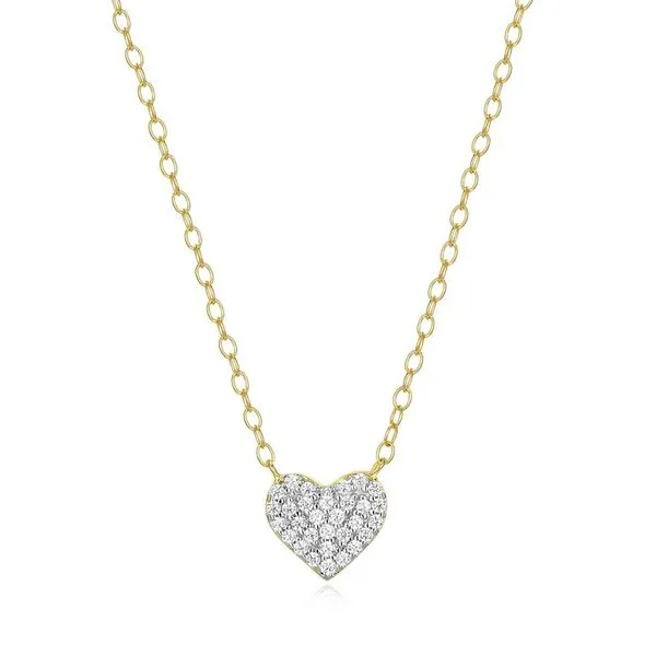 Pave Heart Necklace in 14K Yellow Gold-Plated Sterling Silver, 16