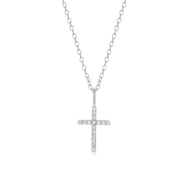 Lab Grown Diamond Cross Pendant Necklace in Rhodium-Plated Sterling Silver, 16