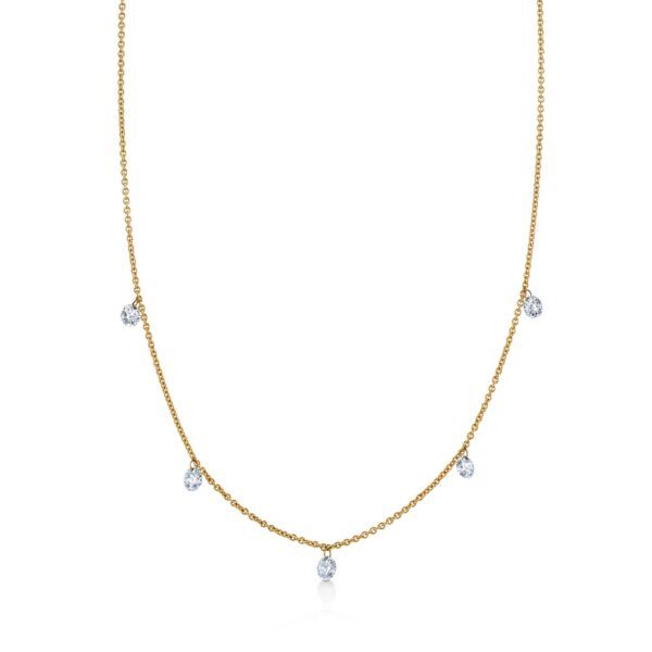 14K YG 1ctw Drilled Round Lab Grown Diamond Dangle Necklace, SI, E/F 18