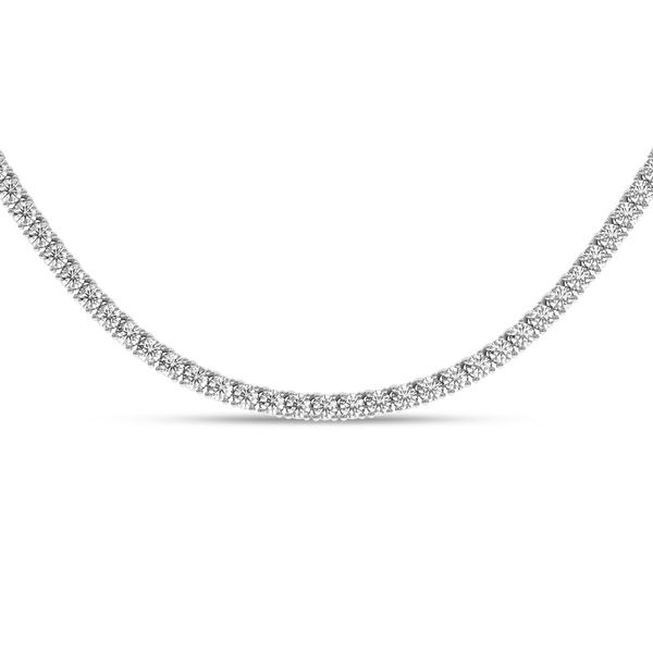 14K YG 7ctw 4-Prong Straight Line Tennis Necklace, Round, 16