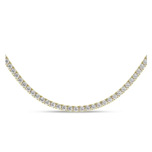14K YG 7ctw 4-Prong Straight Line Tennis Necklace, Round, 16