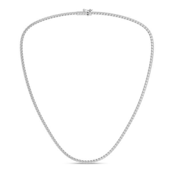 14K YG 7ctw 4-Prong Straight Line Tennis Necklace, Round, 16