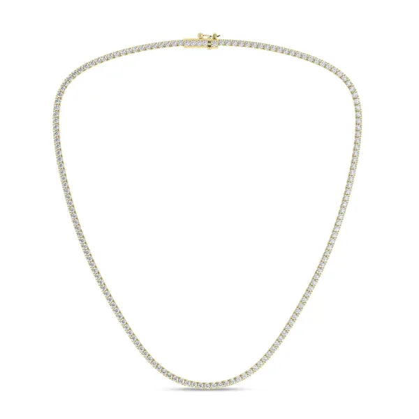 14K YG 7ctw 4-Prong Straight Line Tennis Necklace, Round, 16