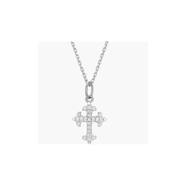 1/10ctw Lab Grown Diamond Flory Cross Rhodium-Plated Sterling Silver Necklace 18