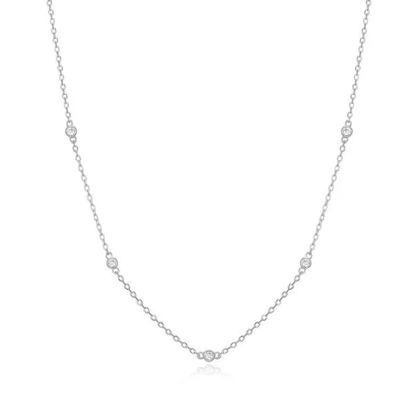 Bezel-Set Lab-Created Diamond Station Necklace in Rhodium-Plated Sterling Silver, 16