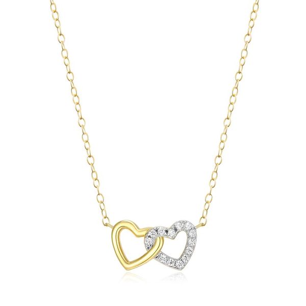 Open Twin Heart Necklace in 14K Yellow Gold-Plated Sterling Silver, 16