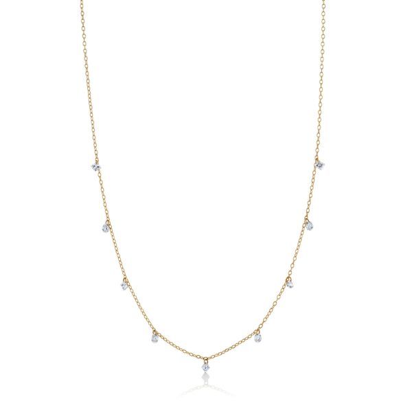 14K YG 1ctw Drilled Round & Princess Cut Lab Grown Diamond Dangle Necklace, SI, E/F 18