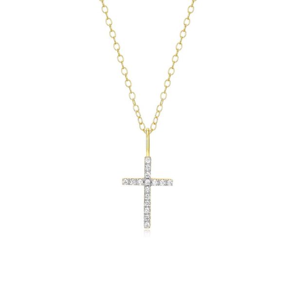 Lab Grown Diamond Cross Pendant Necklace in 14K Yellow Gold-Plated Sterling Silver, 16