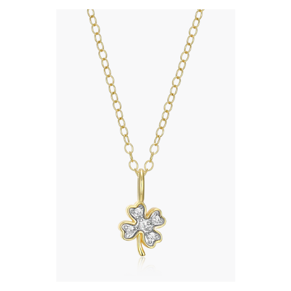 Lucky Clover 1/20ctw Lab-Created Diamond Pendant Necklace in 14K Gold & Rhodium-Plated Sterling Silver, 16