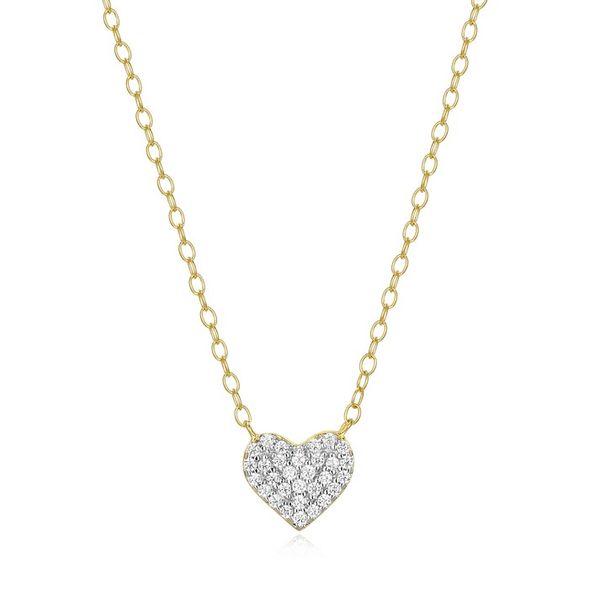 Pave Heart Necklace in 14K Yellow Gold-Plated Sterling Silver, 16
