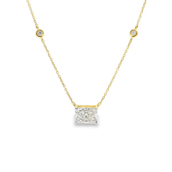 1.72ctw 14K YG Radiant Cut Lab Grown Diamond on a Round Bezel Set Diamonds by the Yard Necklace, 18