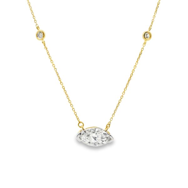 1.16ctw 14K YG Lab Grown Marquise Set East to West on a Round Bezel Set Diamond by the Yard Necklace, 18