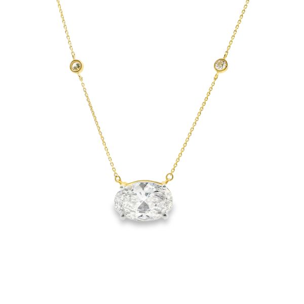 3.88ctw 14K YG Oval Cut Lab Grown Diamond Set East to West on a Round Bezel Set Diamond by the Yard Necklace 18