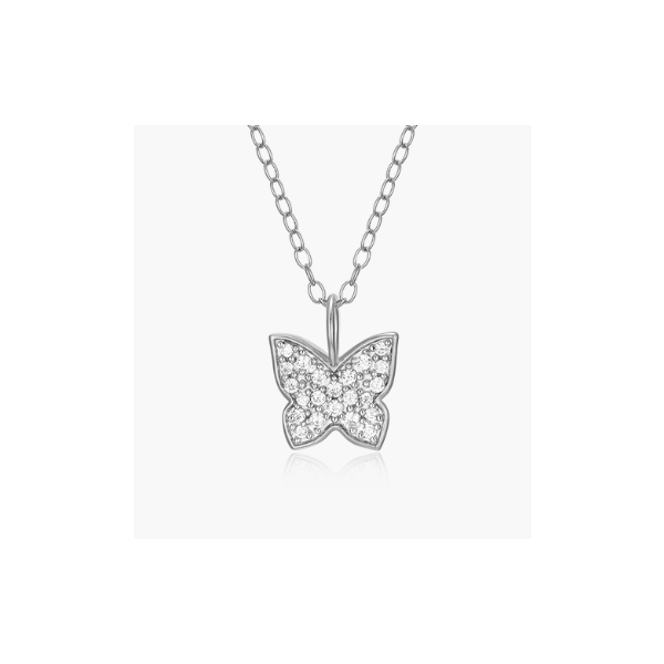 1/10ctw SS Lab Grown Diamond Pave Butterfly Necklace, SI, G-H, 18