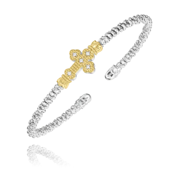 Sterling Silver and 14K Yellow Gold Diamond Cross Bracelet Blocher Jewelers Ellwood City, PA