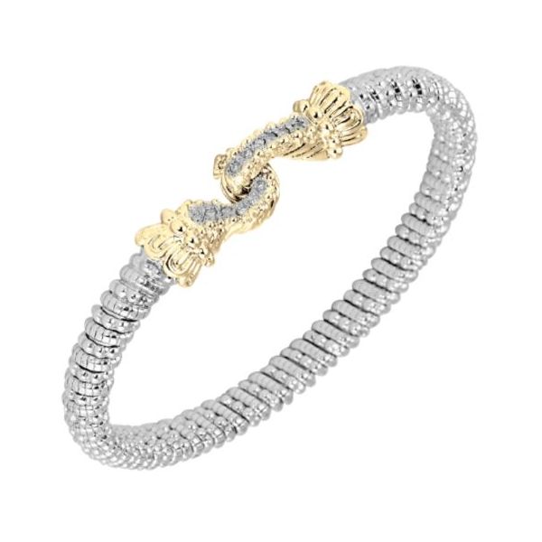 Two-Tone Sterling And 14K Yellow Gold Textured Cuff Bracelet With 0.14Tw Round Diamonds Blocher Jewelers Ellwood City, PA