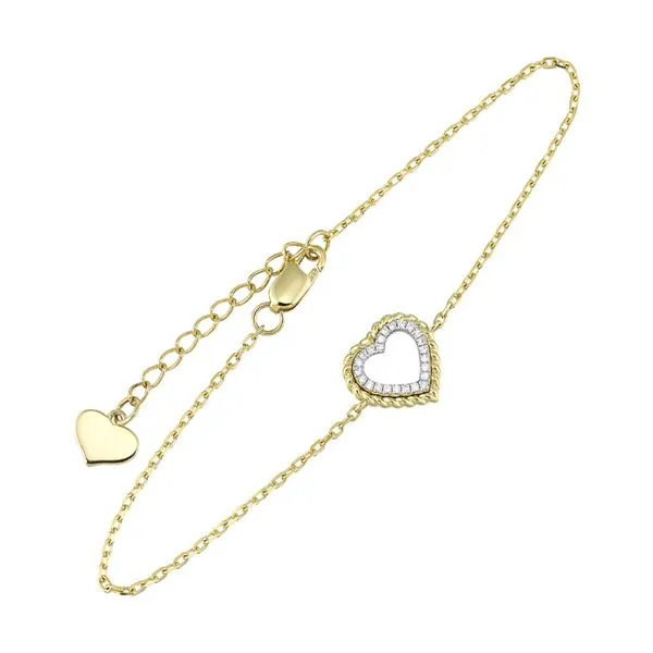 14K Yellow 1/20ctw Gold Diamond and Rope Heart Bracelet Adjustable, 24 Round SI1 Diamonds Blocher Jewelers Ellwood City, PA