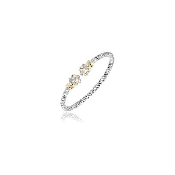 Sterling Silver and 14K Yellow Gold Fleur De Lis Open Bangle with 0.08Tw Diamonds, 3mm Blocher Jewelers Ellwood City, PA