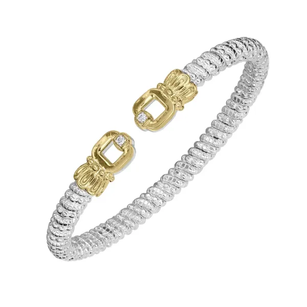 Sterling Silver and 14K Yellow Gold Diamond Link Stackable Cuff Bracelet, 0.04ctw, 4mm Blocher Jewelers Ellwood City, PA