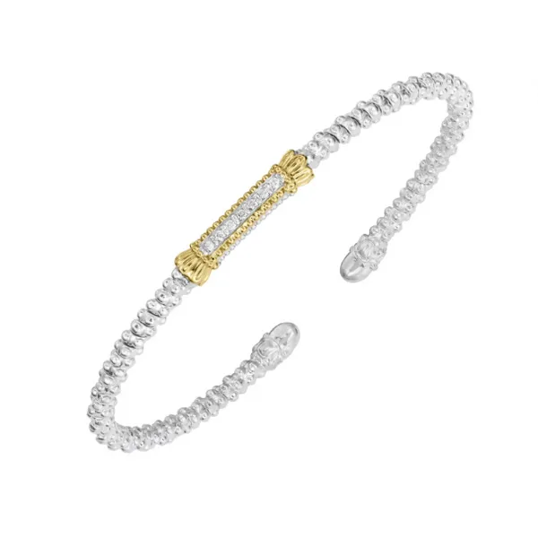 Sterling Silver and 14K Yellow Gold Diamond Stackable Petite Bar Bracelet, 0.07ctw, 2mm Blocher Jewelers Ellwood City, PA