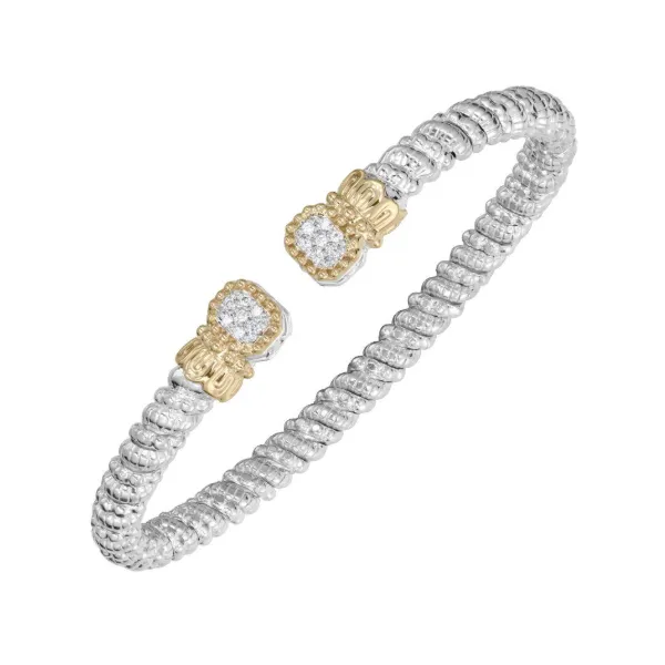 Sterling Silver and 14K Yellow Gold Diamond Stackable Cuff Bracelet, 0.11ctw, 4mm Blocher Jewelers Ellwood City, PA