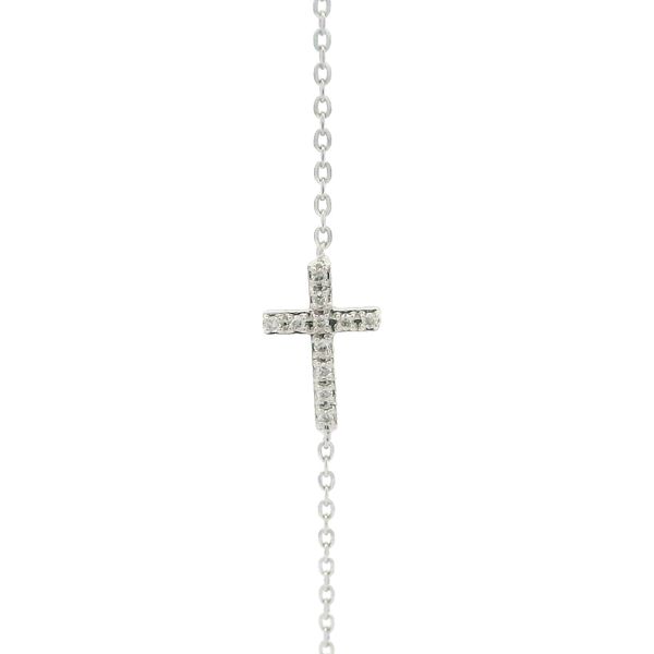 14K WG 0.03ctw Diamond Cross Bracelet 7.5
