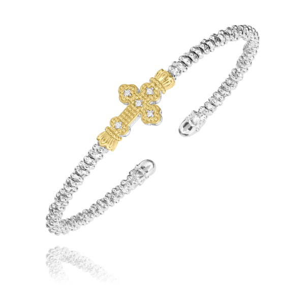 Sterling Silver and 14K Yellow Gold Diamond Cross Bracelet with 0.04CTW Diamonds, 2mm Blocher Jewelers Ellwood City, PA