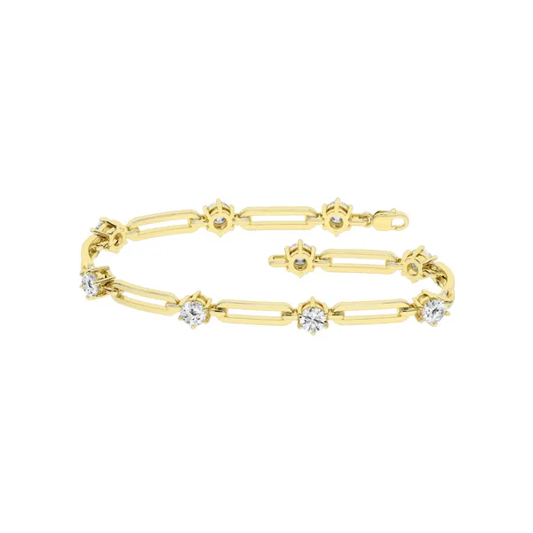 14K Yellow Gold Lab Grown Diamond Station Bracelet with Paperclip Chain with 9 Diamonds = 2.97Ctw Blocher Jewelers Ellwood City, PA