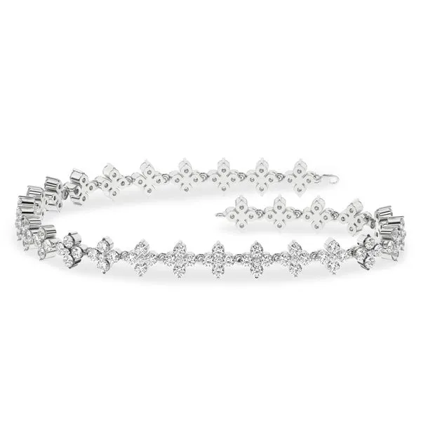 14K White Gold Flower Petal Lab Grown Diamond Tennis Bracelet with 145 Diamonds = 3.0CTW, 7