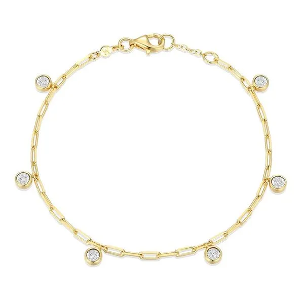Dangle Station Lab-Created Diamond Mini Paperclip Bracelet in 14K Yellow Gold-Plated Sterling Silver, 6.5