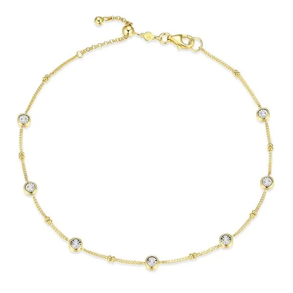 Anklet with Bezel Stations Lab-Created Diamond Beaded Bolo  in 14K Yellow Gold-Plated Sterling Silver, 9