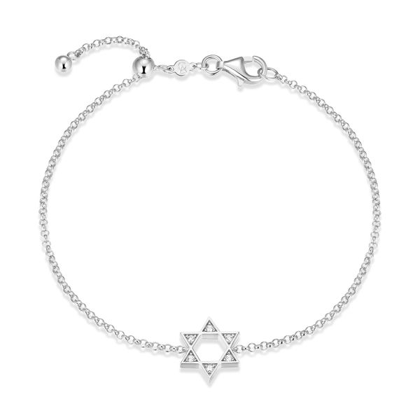 Star of David 1/20 ctw Lab-Created Diamond Bolo Bracelet in Rhodium-Plated Sterling Silver, 7.75