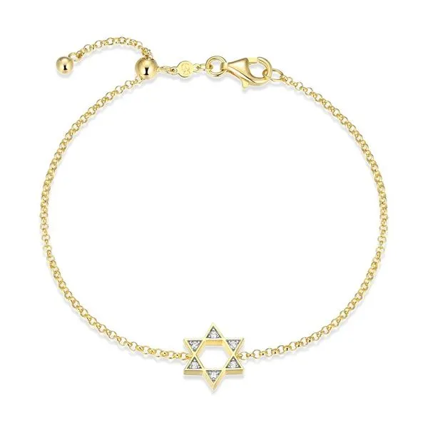 Star of David 1/20ctw Lab-Created Diamond Bolo Bracelet in 14K Yellow Gold-Plated Sterling Silver, 7.75