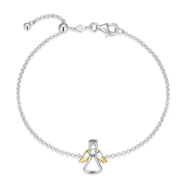 Angel Pendant 1/20ctw Lab-Created Diamond Bolo Bracelet in Rhodium & 14K Gold-Plated Sterling Silver, 7.75