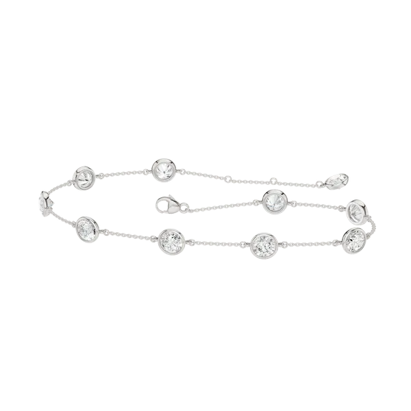 14K WG 2ctw Lab Grown Round Diamond Station Bezel Set Bracelet, with a Dangling Round Bezel Set Diamond on the End, 7