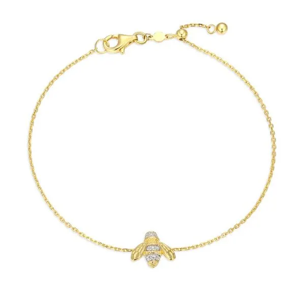 Honey Bee 1/20ctw Lab Grown Diamond Bolo Bracelet in 14K Yellow Gold-Plated Sterling Silver, 7.75