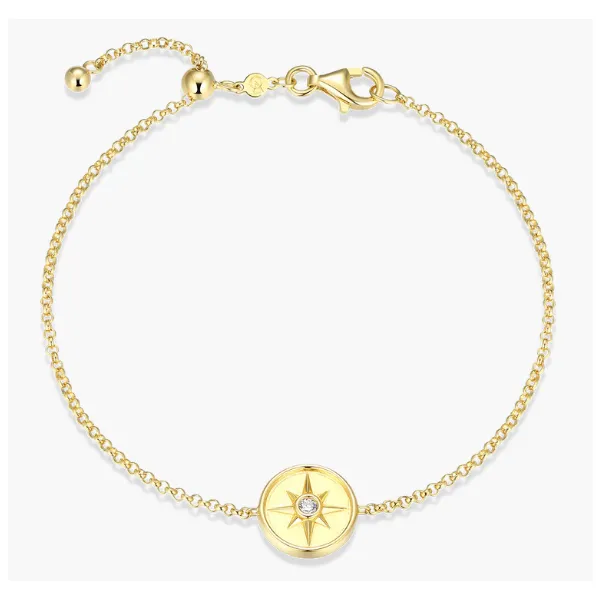 1/20ctw GP North Star Medallion Lab Grown Diamond Bolo Bracelet, SI, G-H, 7.75