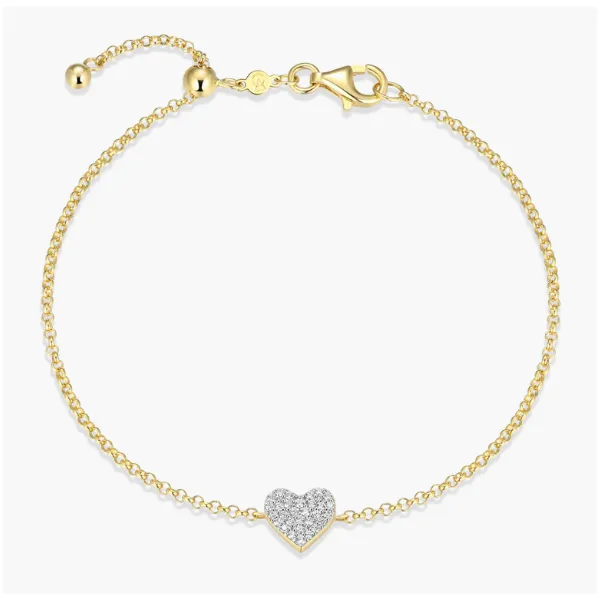 1/10ctw GP Pave Lab Grown Diamond Heart Bolo Bracelet, SI, G-H, 7.75