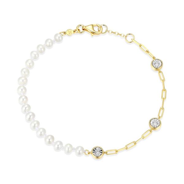 Freshwater Baby Pearl & Lab-Created Diamond Station Paperclip Bracelet in 14K Yellow Gold-Plated Sterling Silver, 6.5