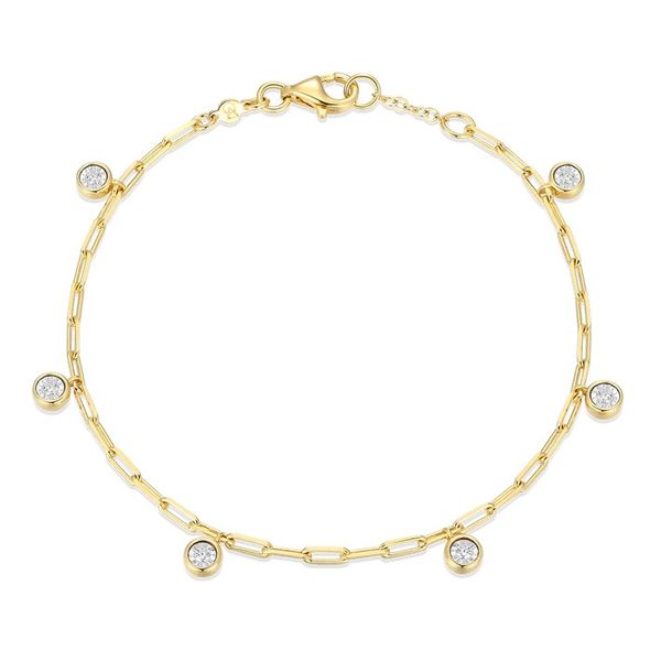 Dangle Station Lab-Created Diamond Mini Paperclip Bracelet in 14K Yellow Gold-Plated Sterling Silver, 6.5