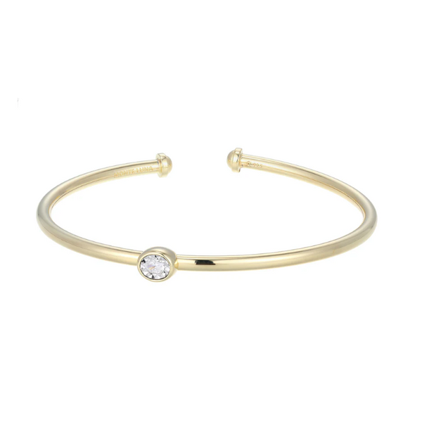 Asymmetrical 1/10ctw Bezel-Set Lab-Created Diamond Flex Cuff, 14K Yellow Gold Plated Sterling Silver, G-H, SI, Inner Circumference 6.75