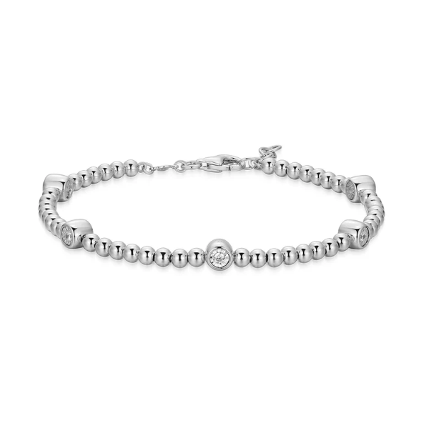 1/10ctw Bezel-Set Multi-Station Lab-Created Diamond Beaded Bracelet, Sterling Silver, G-H, SI, 6.5