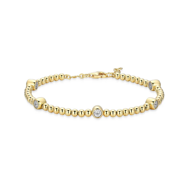 1/10Ctw Bezel-Set Multi-Station Lab-Created Diamond Beaded Bracelet, 14K Yellow Gold Plated Sterling Silver, G-H, Si, 6.5