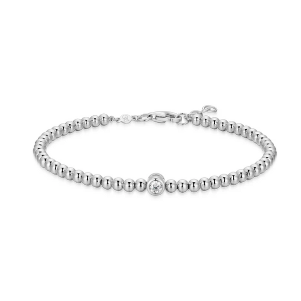 1/10ctw Bezel-Set Single-Station Lab-Created Diamond Beaded Bracelet, Sterling Silver, G-H, SI, 6.5