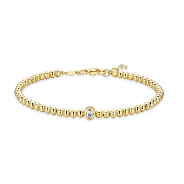 1/10ctw Bezel-Set Single-Station Lab-Created Diamond Beaded Bracelet, 14K Yellow Gold Plated Sterling Silver, G-H, SI, 6.5