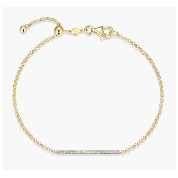 1/10ctw Pave Bar Bolo Bracelet in 14K Yellow Gold-Plated Sterling Silver, G-H, SI, 7.75