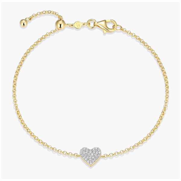 1/10ctw GP Pave Lab Grown Diamond Heart Bolo Bracelet, SI, G-H, 7.75