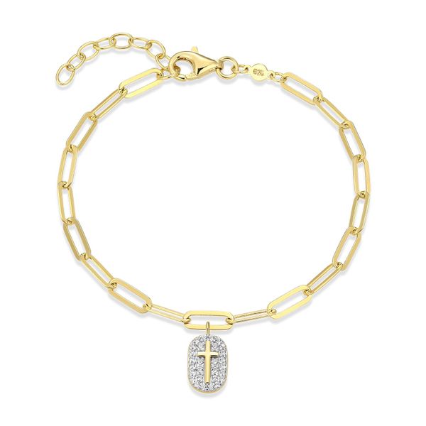 Cross Tag Pendant Lab-Created Diamond Paperclip Bracelet in 14K Gold & Rhodium-Plated Sterling Silver, 6